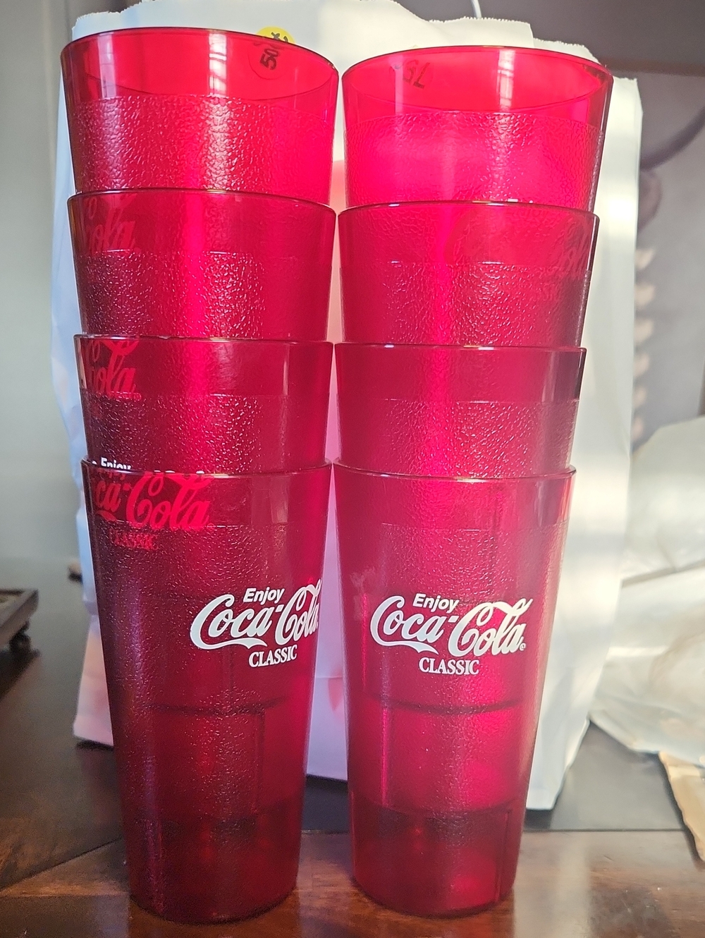 New (8) Coke Coca Cola Restaurant Red Plastic Tumblers Cups 20 oz Carlisle